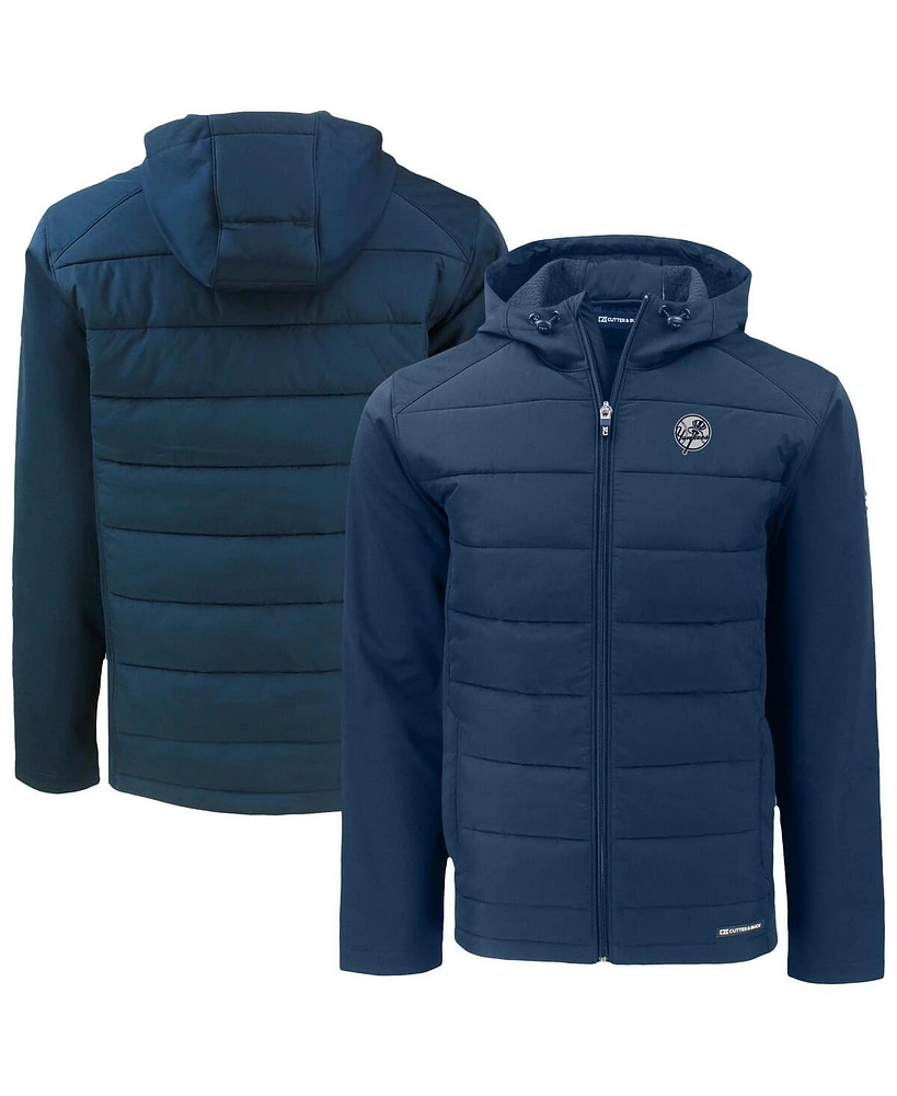 Cutter & Buck Men's Navy New York Yankees Evoke Hybrid Eco Softshell Full-Zip Hooded Jacket