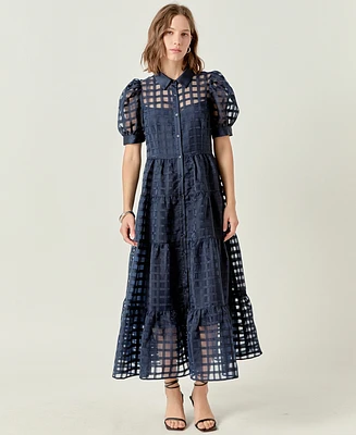 English Factory Women's Gridded Organza Tiered Maxi Dress