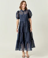 English Factory Women's Gridded Organza Tiered Maxi Dress