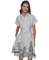 Karl Lagerfeld Paris Women's Tie-Waist Border Shirt Dress