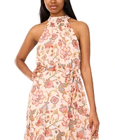 CeCe Women's Printed Tie-Wait Sleeveless Maxi Dress