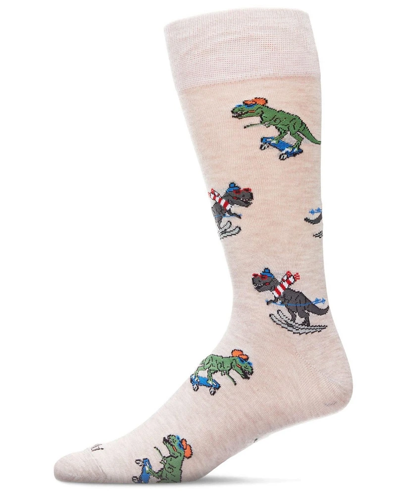 MeMoi Men's Skiing and Skating Dinosaurs Novelty Crew Socks
