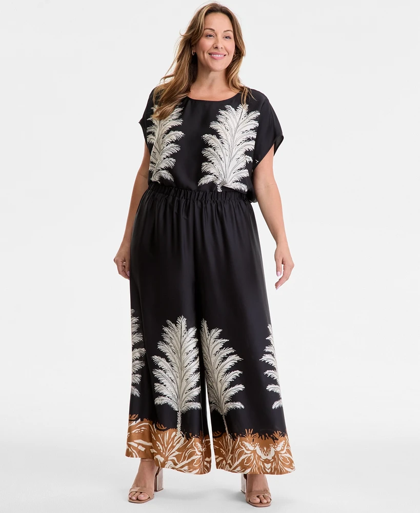 Vince Camuto Plus Printed Pull-On Wide-Leg Pants