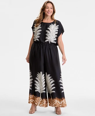 Vince Camuto Plus Printed Pull-On Wide-Leg Pants