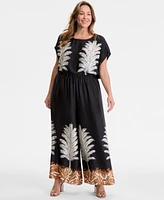 Vince Camuto Plus Printed Pull-On Wide-Leg Pants