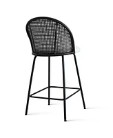 Set of 2 Rattan Back Counter Stools, Modern Boucle Bar Stools with Metal Legs for Kitchen Island-Maison