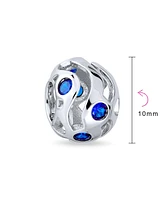 Bling Jewelry Set of 2 Wave Royal Blue Cubic Zirconia Charm Bead Simulated Sapphire Sterling Silver