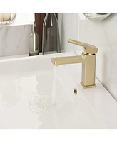 Single Hole Single-Handle Low-Arc Bathroom Faucet Water-Saving Vanity With Drain Kit Brushed Gold
