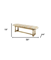 Geometric Upholstered Jute Accent Bench for Entryway or Living Room