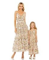 Mac Duggal Big Girls Floral Print Ruffle Tiered Midi Dress