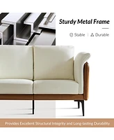 Vecent Modern Faux Leather-trimmed Fabric Sofa