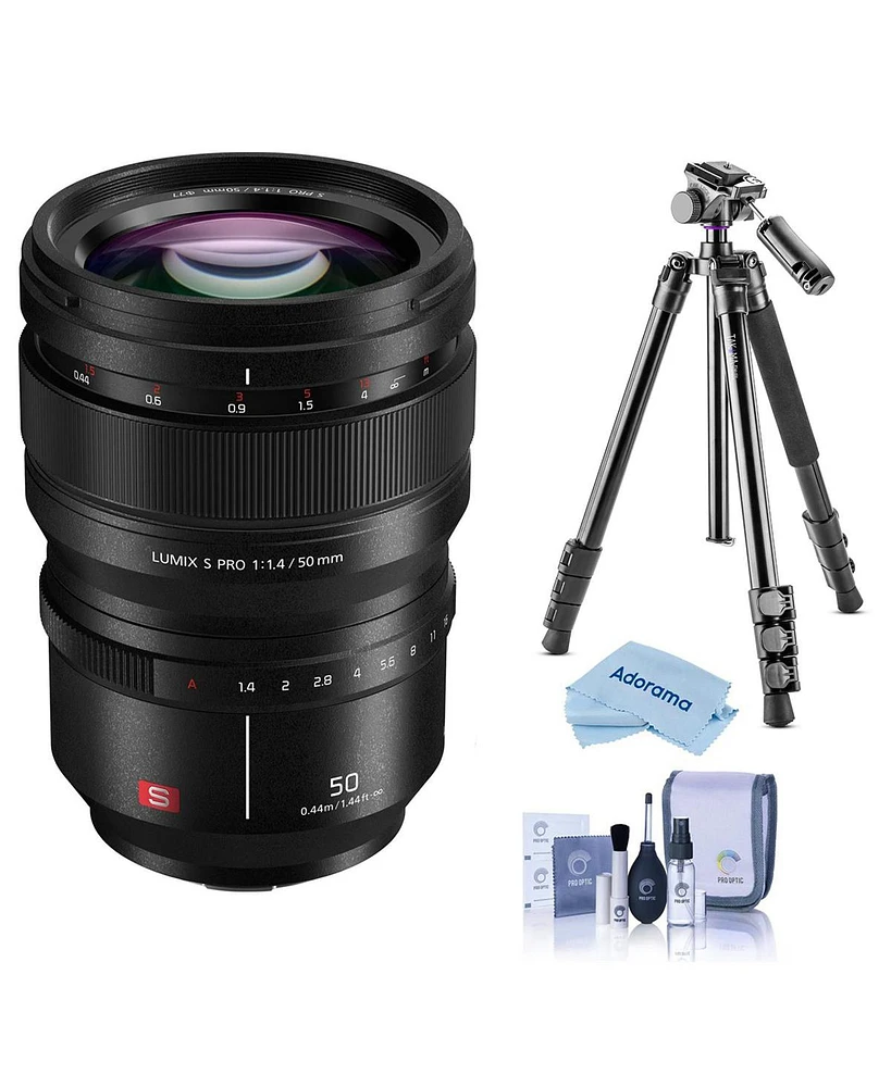 Panasonic Lumix S Pro 50mm f/1.4 Lens for L Mount, Bundle with Vanguard Alta Pro 264AT Tripod and Tbh-100 Head, Cleaning Kit, Cleaning Cloth