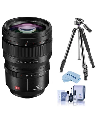 Panasonic Lumix S Pro 50mm f/1.4 Lens for L Mount, Bundle with Vanguard Alta Pro 264AT Tripod and Tbh-100 Head, Cleaning Kit, Cleaning Cloth
