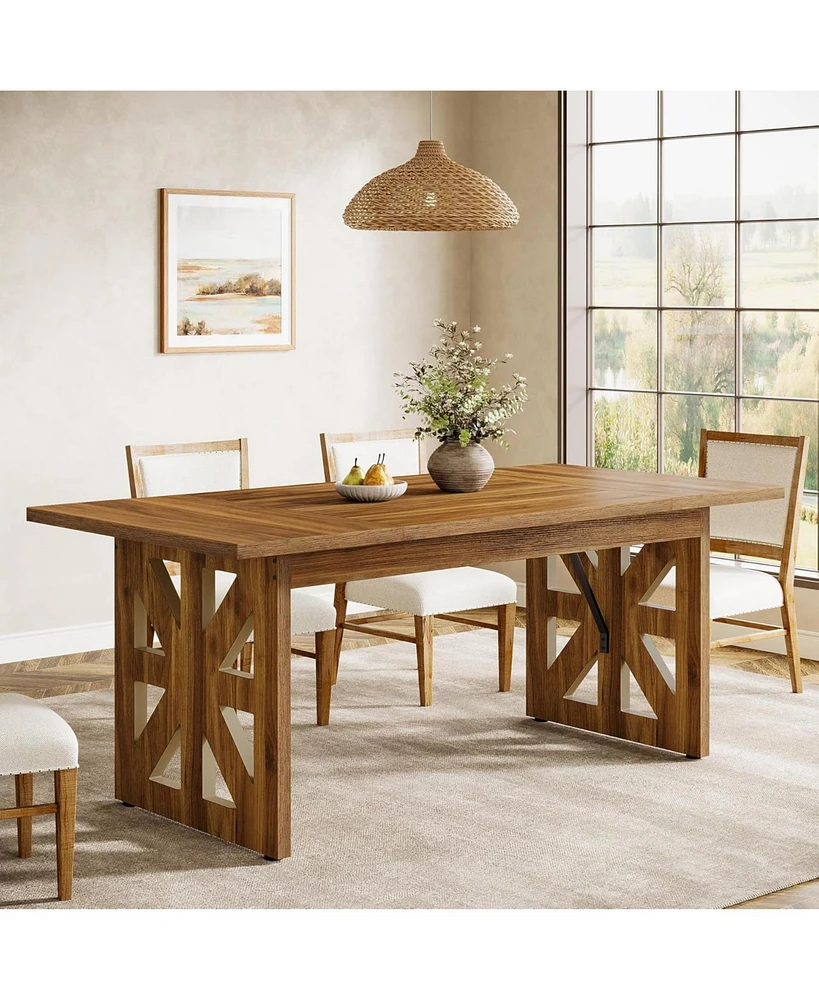 Tribesigns 62.4" Farmhouse Dining Table for 4-6 People, Rectangular Wooden Kitchen Dinner Table with Double Robust Pedestal for Dining Room, Living Ro