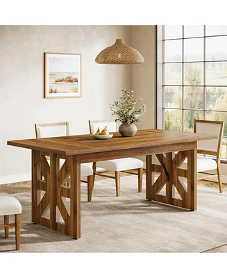 Tribesigns 62.4" Farmhouse Dining Table for 4-6 People, Rectangular Wooden Kitchen Dinner Table with Double Robust Pedestal for Dining Room, Living Ro