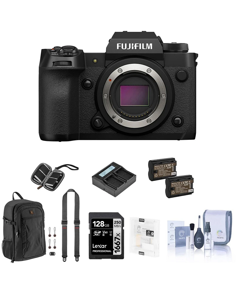 Fujifilm X-H2 Mirrorless Digital Camera Body, Black Bundle with 128GB Sd Card, Backpack, 2x Extra Battery, Charger, Strap, Screen Protector, Sd Card C