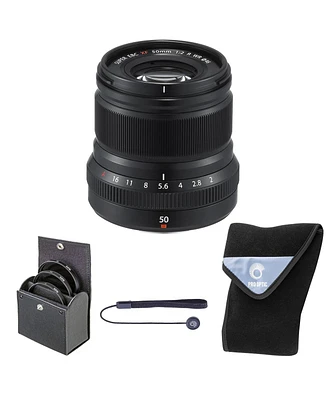 Fujifilm Xf 50mm f/2 Wr Lens, Black, Bundle with 46mm Digital Essentials Filter Kit and 19x19" Lens Wrap