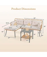 3 Pcs Corner Patio Furniture Cushioned Sofa Set with Small Coffee Table Outdoor