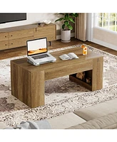 Tribesigns 47" Farmhouse Coffee Table with Storage, Rectangular Wooden Center Table with Sturdy Base Cocktail Tea Furniture for Living Room (Rustic Br