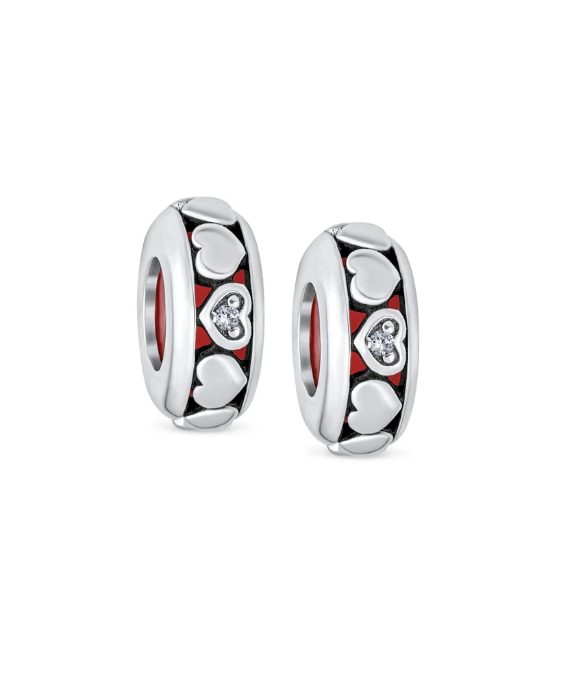 Bling Jewelry Set of 2 Valentine Lovers Eternity Hearts Charm Bead Sterling Silver