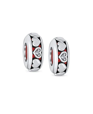 Bling Jewelry Set of 2 Valentine Lovers Eternity Hearts Charm Bead Sterling Silver