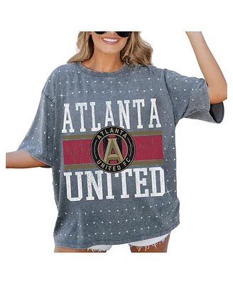 Gameday Couture Women's Gray Atlanta United Fc Oversized Mini Rhinestone Classic T-Shirt