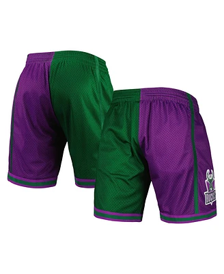 Mitchell & Ness Men's Green/Purple Milwaukee Bucks Hardwood Classics 1996 Split Swingman Shorts