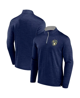 Fanatics Men's Heather Navy Milwaukee Brewers Fundamentals Quarter-Zip Pullover Sweatshirt