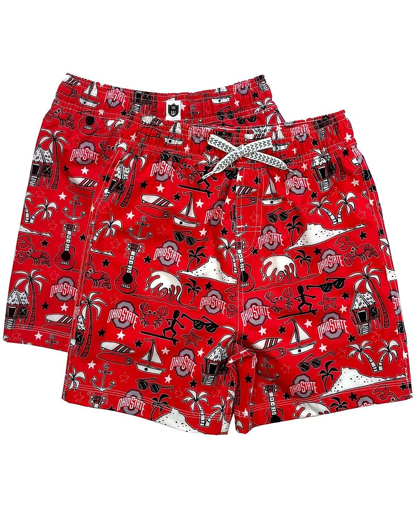 Wes & Willy Big Boys and Girls Scarlet Ohio State Buckeyes Luau Swimsuit