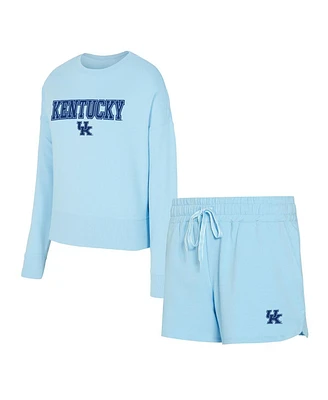 Concepts Sport Women's Light Blue Kentucky Wildcats Elevation Tri-Blend Long Sleeve Top and Short, Set of 2