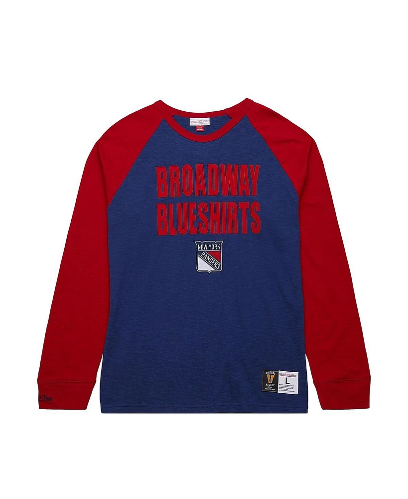 Mitchell & Ness Men's Blue/Red New York Rangers Legendary Slub Raglan Long Sleeve T-Shirt