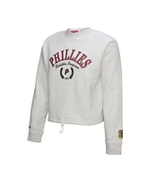 Mitchell & Ness Women's Heather Gray Philadelphia Phillies Cropped Toggle Pullover Sweatshirt