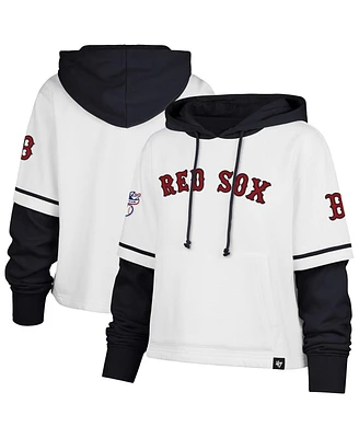 '47 Brand Women's White Boston Red Sox Trifecta Shortstop Cropped Pullover Hoodie