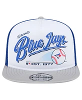 New Era Men's White/Gray Toronto Blue Jays Retro Script Trucker 9FIFTY Snapback Hat
