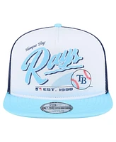 New Era Men's White/Light Blue Tampa Bay Rays Retro Script Trucker 9FIFTY Snapback Hat