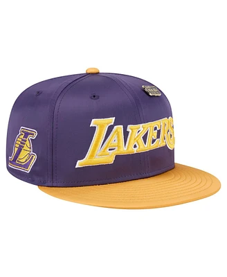 New Era Men's Purple/Gold Los Angeles Lakers Throwback Satin Vintage Pin Two-Tone 59FIFTY Fitted Hat