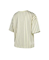 New Era Women's Cream Cleveland Guardians City Connect Multiplier Pinstripe Cropped T-Shirt