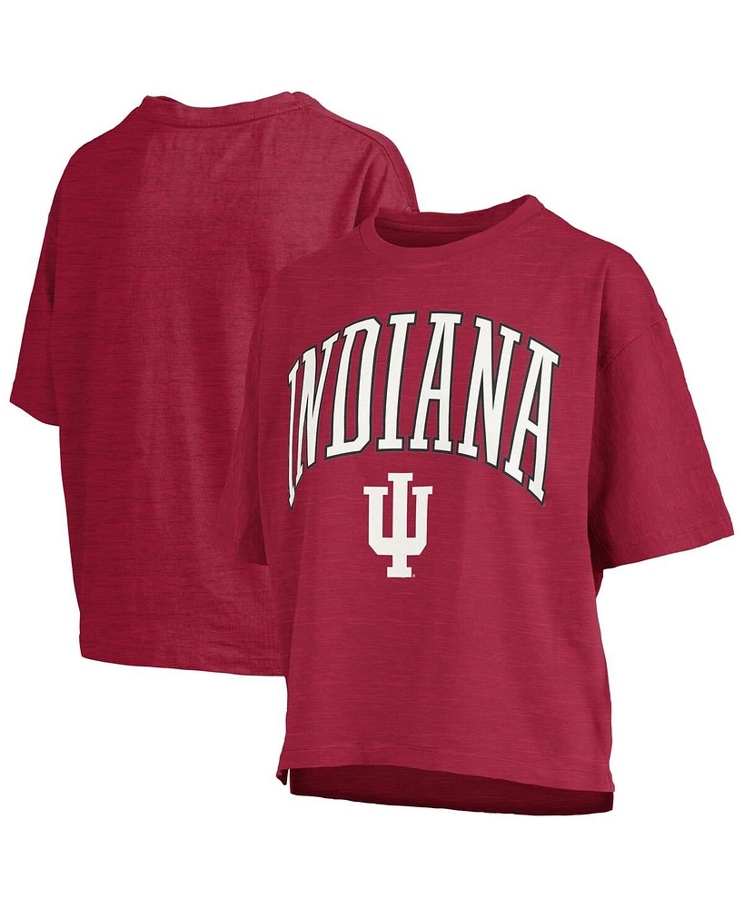 Pressbox Women's Crimson Indiana Hoosiers Nelson Arch Over Logo Waist Length Oversized Slub T-Shirt