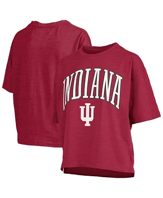 Pressbox Women's Crimson Indiana Hoosiers Nelson Arch Over Logo Waist Length Oversized Slub T-Shirt