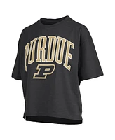 Pressbox Women's Black Purdue Boilermakers Nelson Arch Over Logo Waist Length Oversized Slub T-Shirt