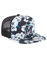 New Era Men's Black Miami Marlins Adventure Pattern Golfer Trucker Snapback Hat