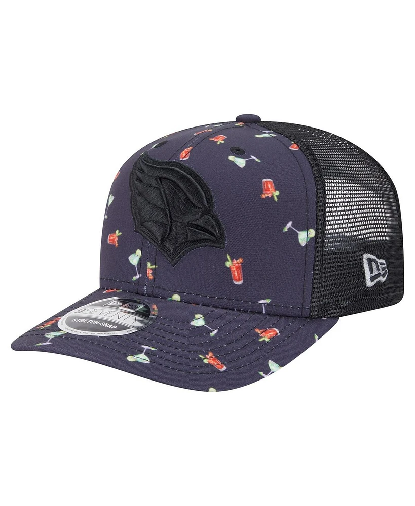 New Era Men's Navy/Black Arizona Cardinals Adventure Drinks Pattern 9SEVENTY Stretch-Snap Hat