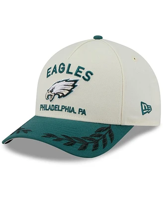 New Era Men's Cream/Midnight Green Philadelphia Eagles 2025 Nfl Draft 9FORTY A-Frame M-Crown Adjustable Hat