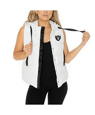 Gameday Couture Women's White Las Vegas Raiders Hooded Full-Snap Puffer Vest
