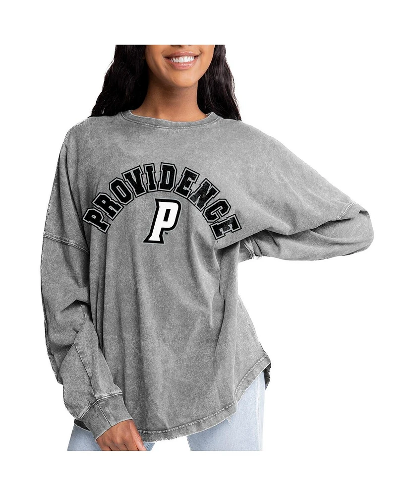 Gameday Couture Women's Gray Providence Friars Faded Wash Pullover Sweatshirt