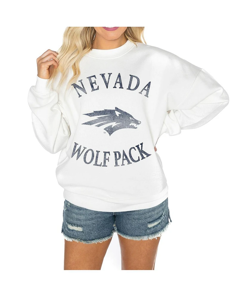 Gameday Couture Women's White Nevada Wolf Pack Good Vibes Premium Fleece Drop Shoulder Pullover Sweatshirt