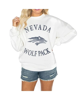 Gameday Couture Women's White Nevada Wolf Pack Good Vibes Premium Fleece Drop Shoulder Pullover Sweatshirt