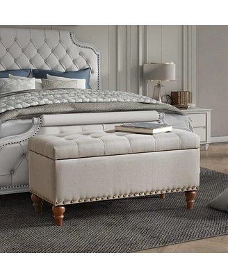 Tufted Upholstered Storage Ottoman Bench with Nailhead Trim and Hinged Lid for Bedroom Living Room Entryway Multi Purpose Use-The Pop Home