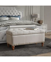 Tufted Upholstered Storage Ottoman Bench with Nailhead Trim and Hinged Lid for Bedroom Living Room Entryway Multi Purpose Use-The Pop Home