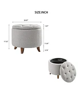 Round Upholstered Storage Ottoman with Removable Lid and Teddy Fleece Cover for Living Room Bedroom Footrest Coffee Table Stool-The Pop Home